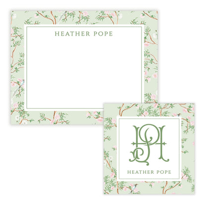 Spring Chinoiserie Green Floral Personalized Stationery Gift Set (Custom Bundle)