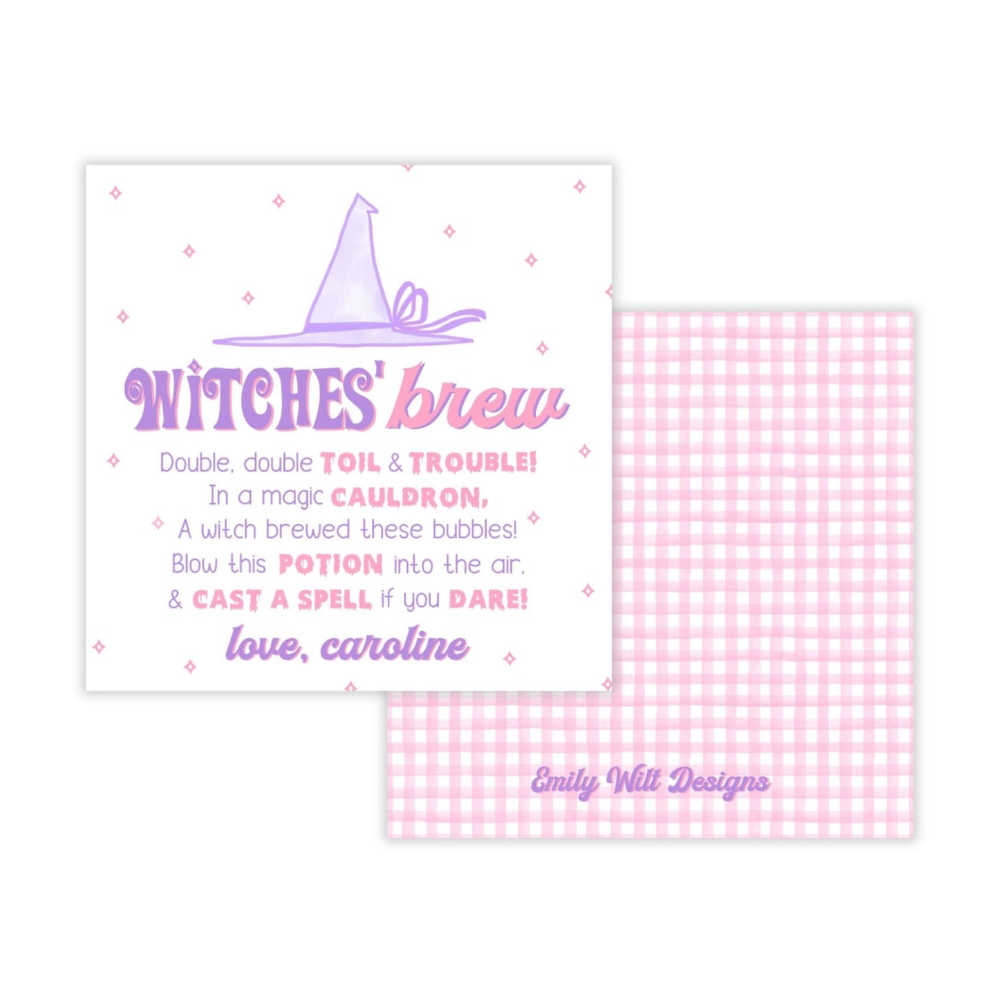 Kids Halloween Tags or Stickers - Witches Brew Bubbles (Pink)