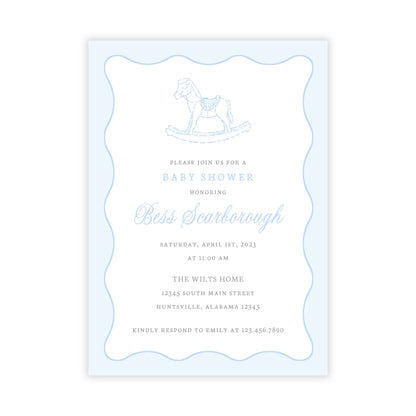 Rocking Horse Baby Shower Invitations - Blue