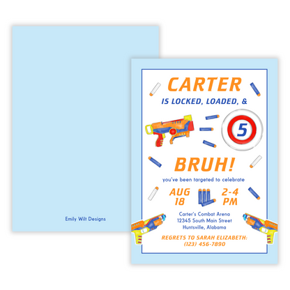 Foam Dart Gun Birthday Invitations