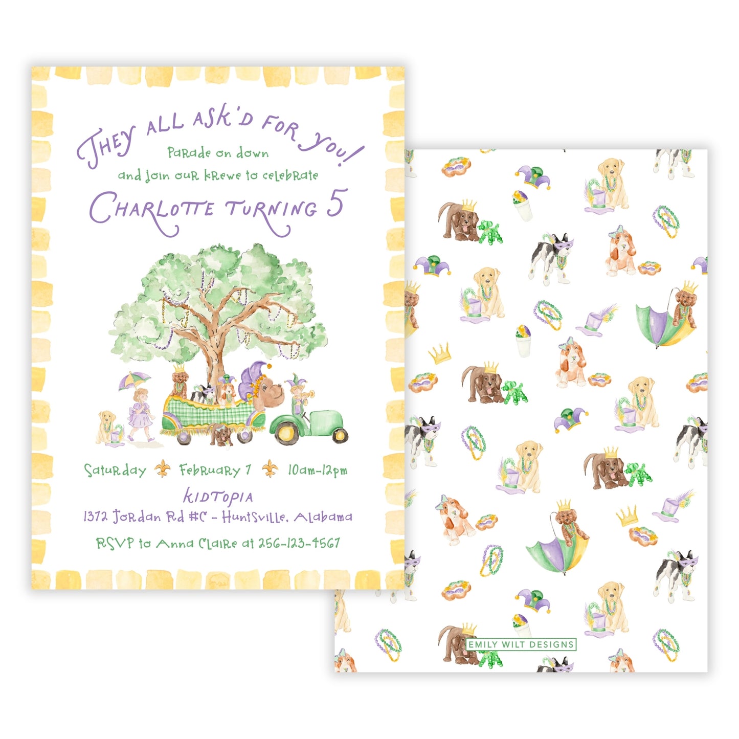 Mardi Gras Dog Birthday Invitation for Kids