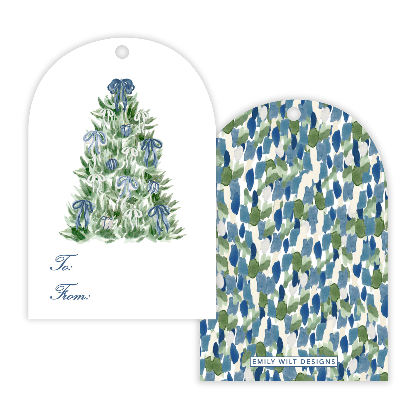 Holiday Gift Tags - Tied with a Bow Blue Tree - Arch Hang Tags