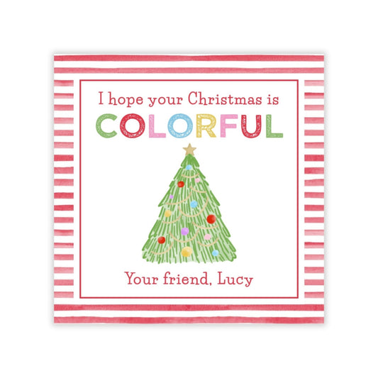 Holiday Gift Tags or Stickers for Kids - Colorful Christmas (Red)