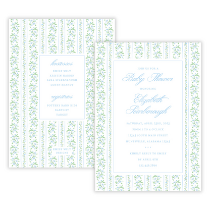 Blue Floral Toile Baby Shower Invitations