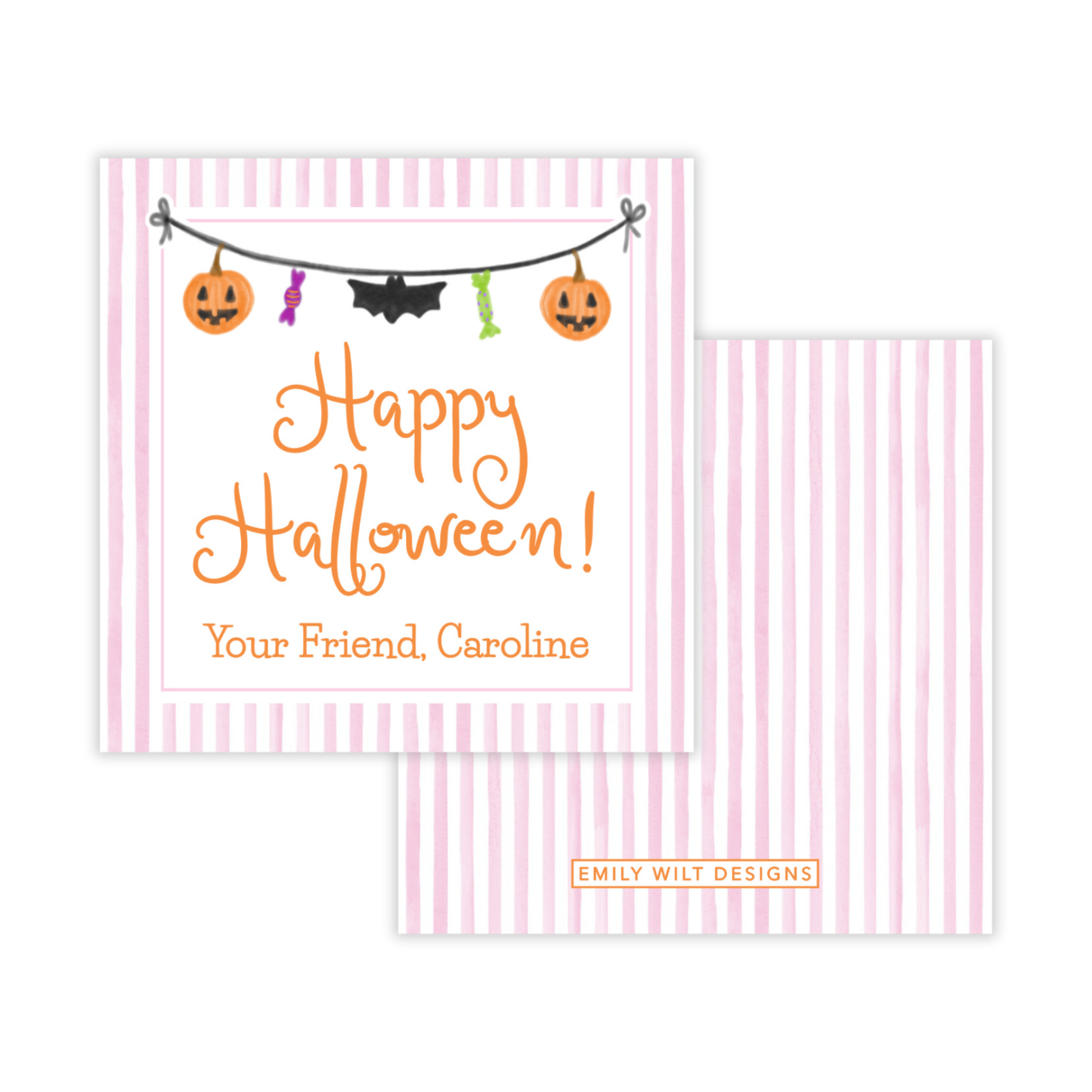 Kids Halloween Tags or Stickers - Halloween Garland (Pink)