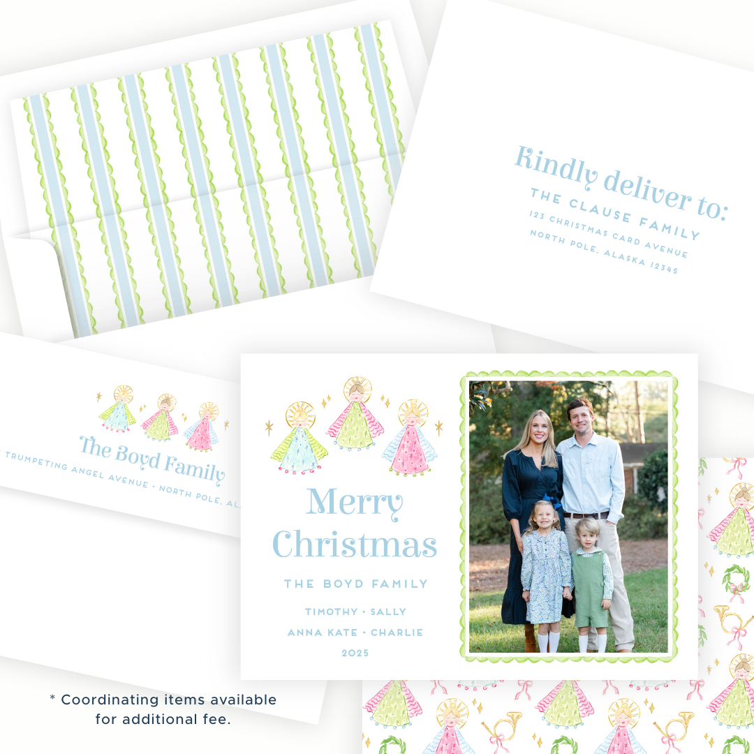 Christmas Photo Card - Christmas Angels, Blue - Landscape