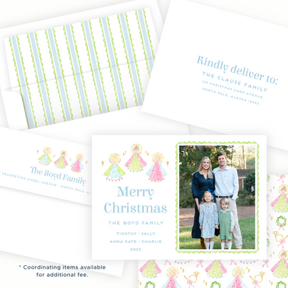 Christmas Photo Card - Christmas Angels, Blue - Landscape