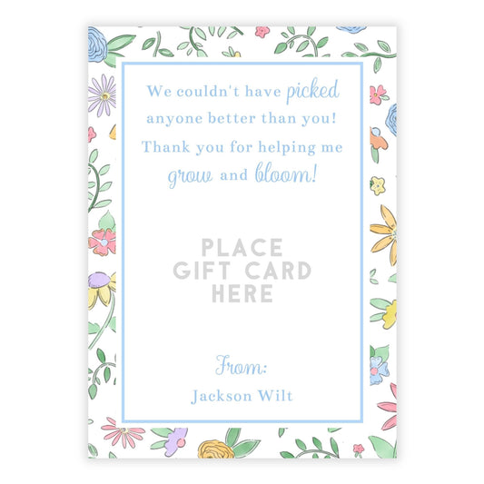 PRINTABLE Teacher Gift Card Holder - Bloom, Blue