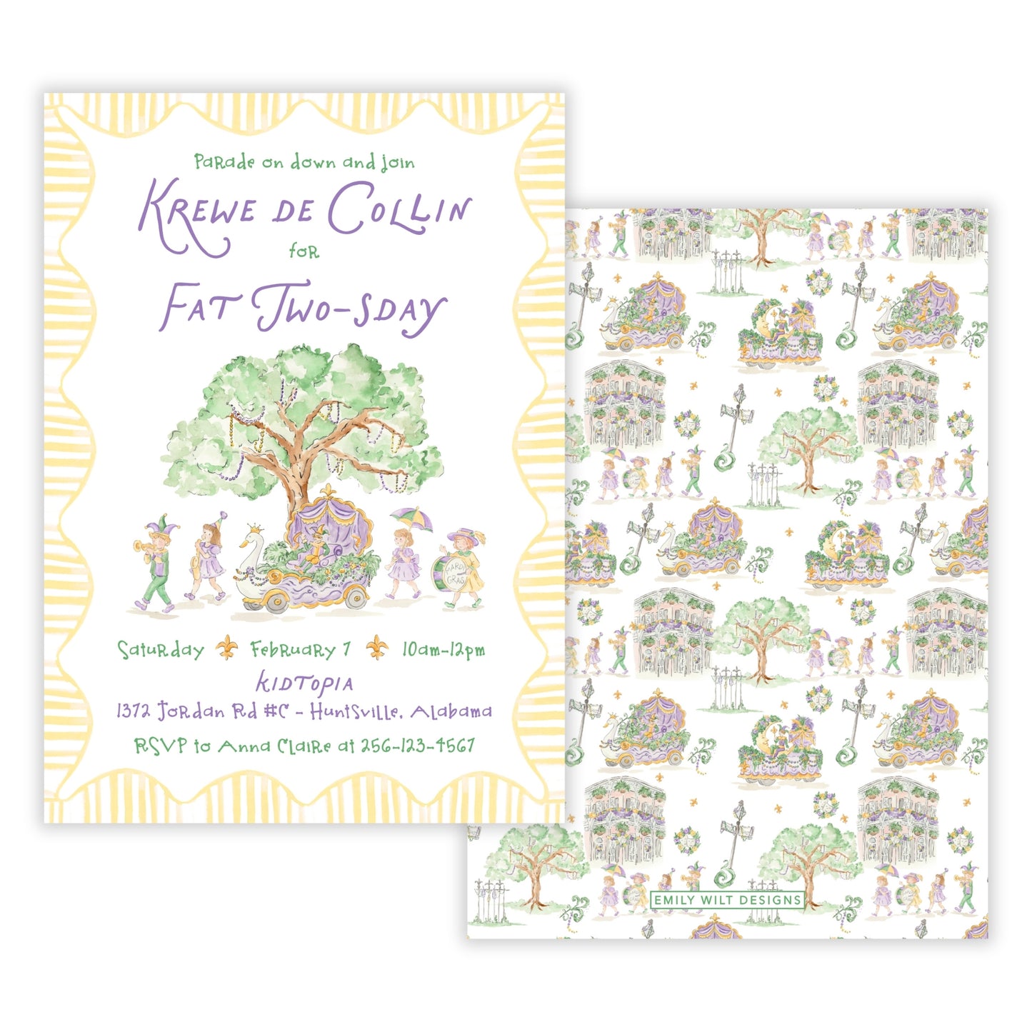 Fat TWO’sday Mardi Gras Birthday Invitations