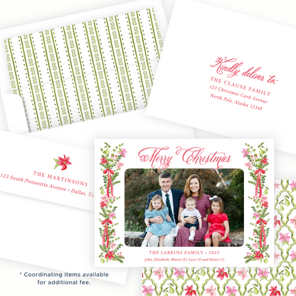 Christmas Photo Card - Poinsettia Garden, Red - Landscape