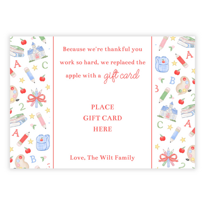 PRINTABLE Teacher Gift Card Holder - Preppy School Days