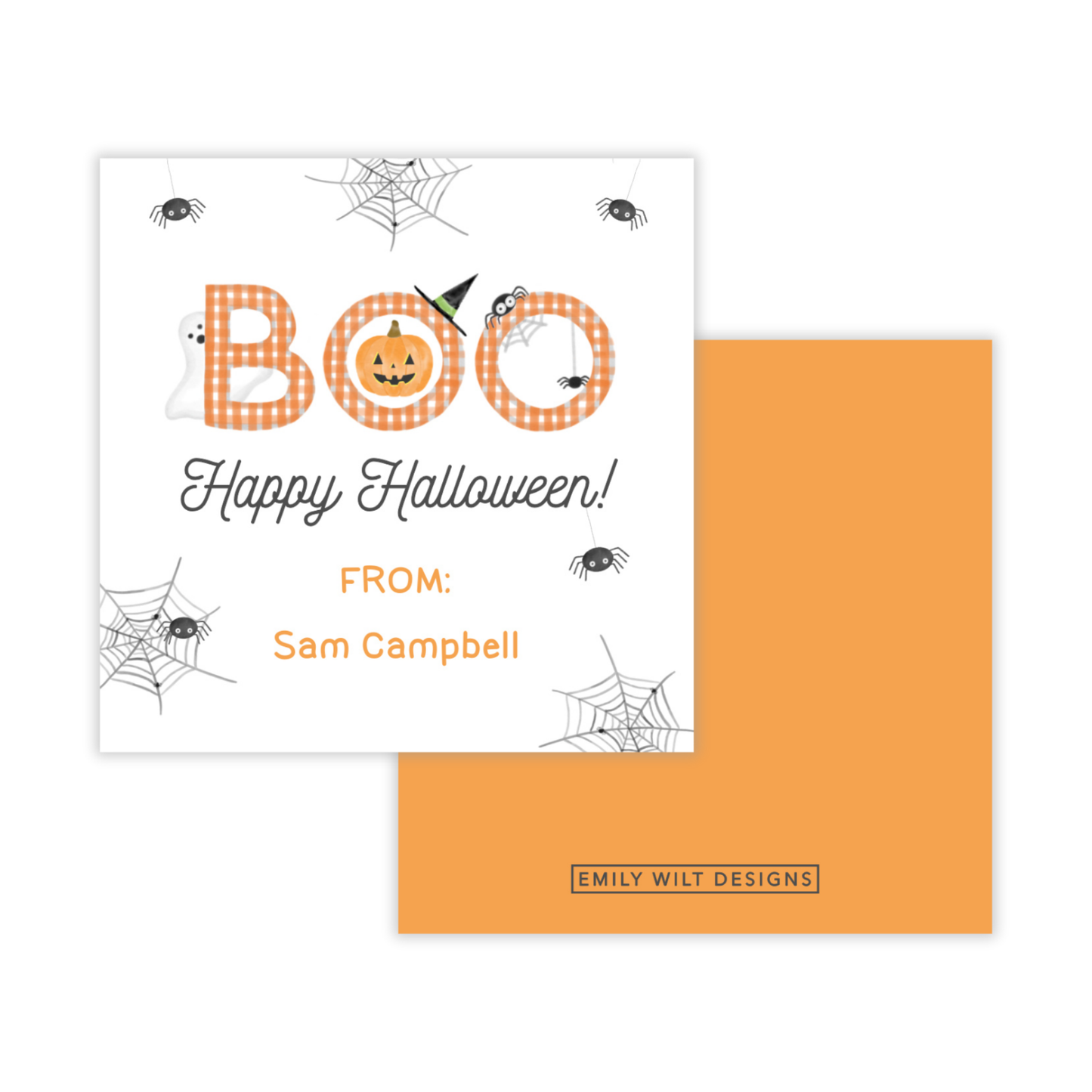 Kids Halloween Tags or Stickers - BOO (Orange)