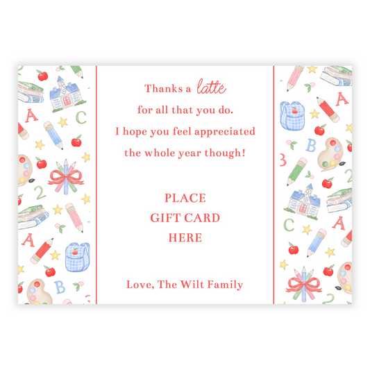 PRINTABLE Teacher Gift Card Holder - Preppy School Days, Coffee
