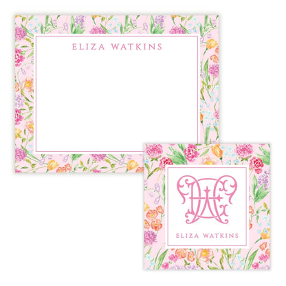 Genevieve's Garden Frame Pink Personalized Stationery Gift Set (Custom Bundle)
