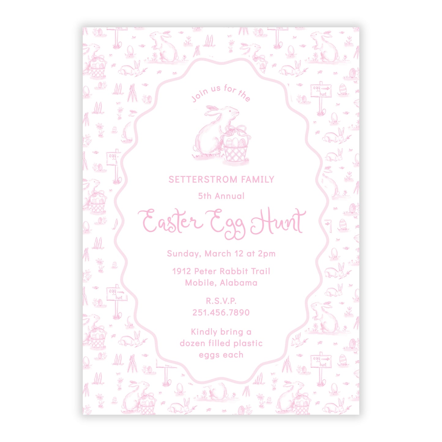 Easter Toile Egg Hunt Invitation, Pink