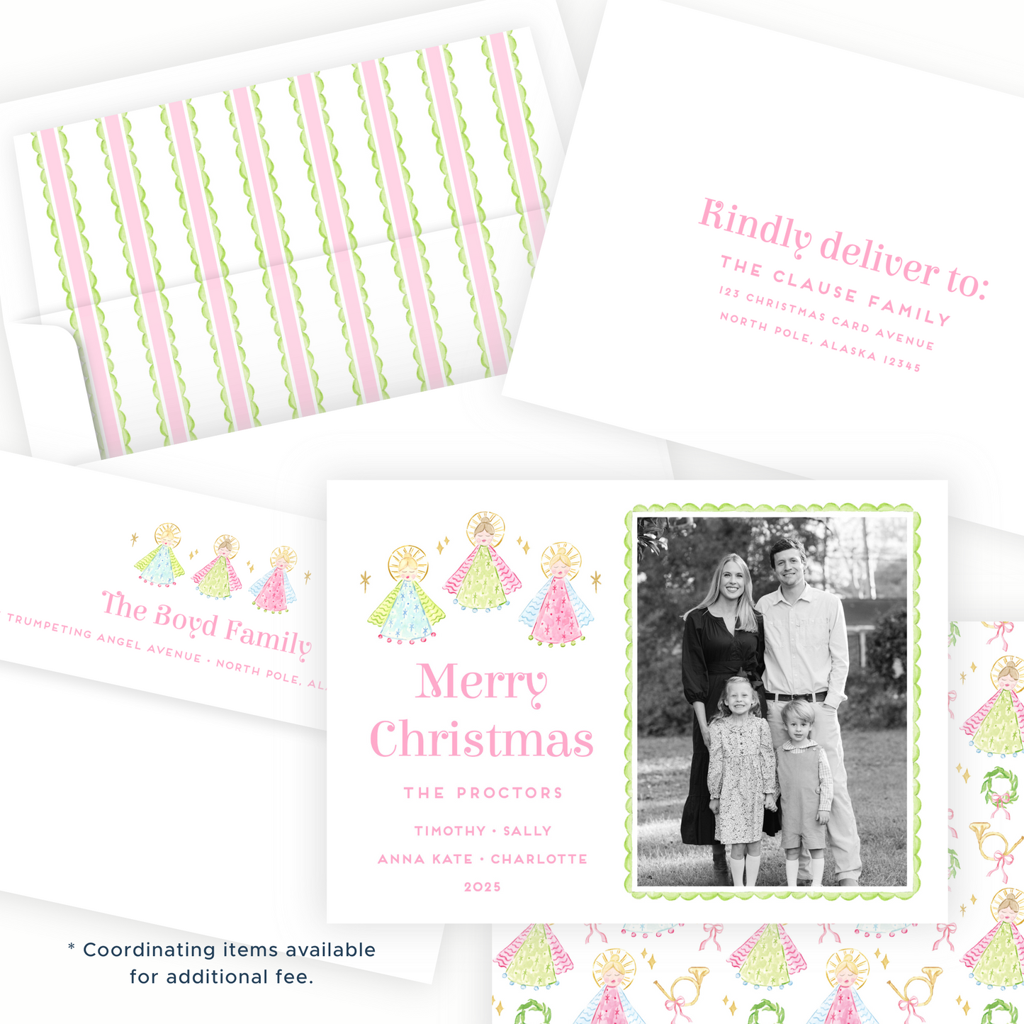 Christmas Photo Card - Christmas Angels, Pink - Landscape