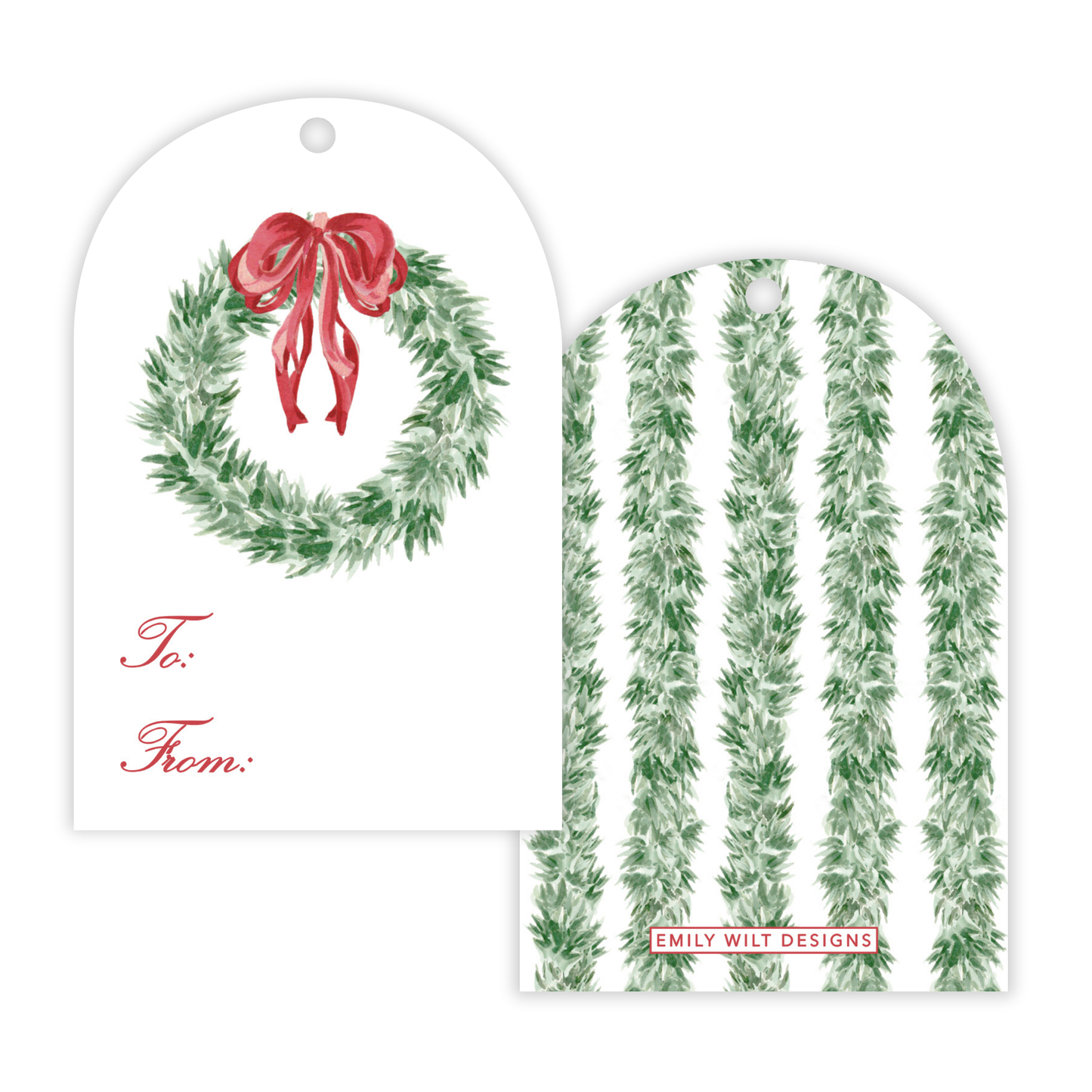 Holiday Gift Tags - Tied with a Bow Wreath - Arch Hang Tags