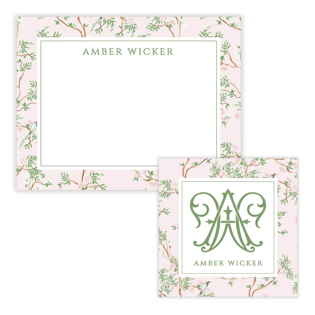Spring Chinoiserie Pink Floral Mother’s Day Stationery Gift Set (Custom Bundle)