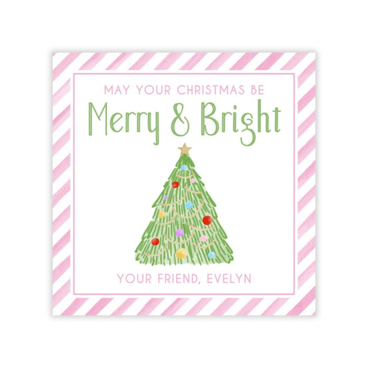 Holiday Gift Tags or Stickers for Kids - Merry and Bright (Pink)