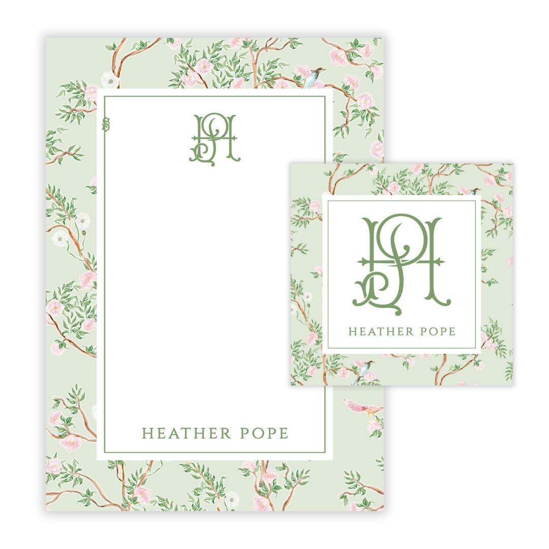 Spring Chinoiserie Green Floral Mother’s Day Stationery Gift Set (Custom Bundle)