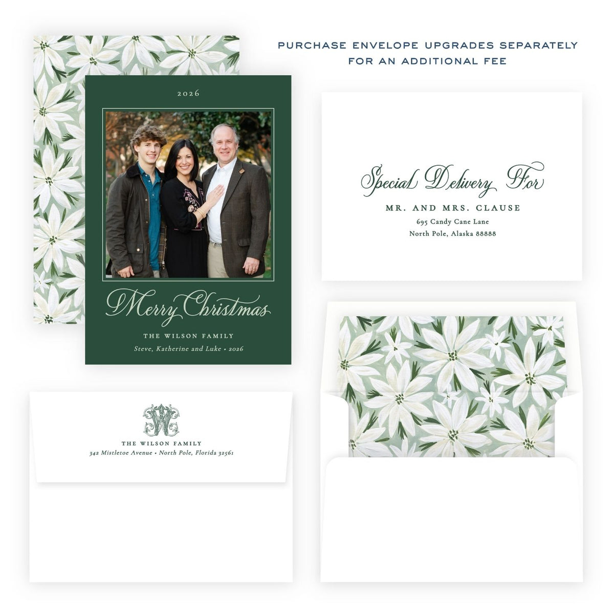Christmas Photo Card - White Poinsettias 2