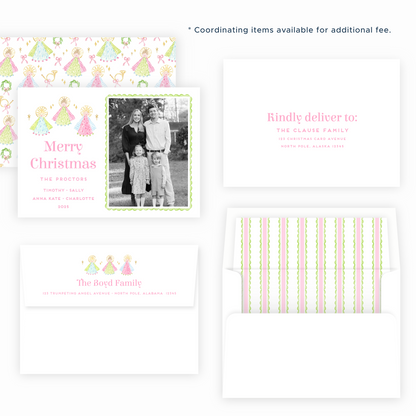 Christmas Photo Card - Christmas Angels, Pink - Landscape