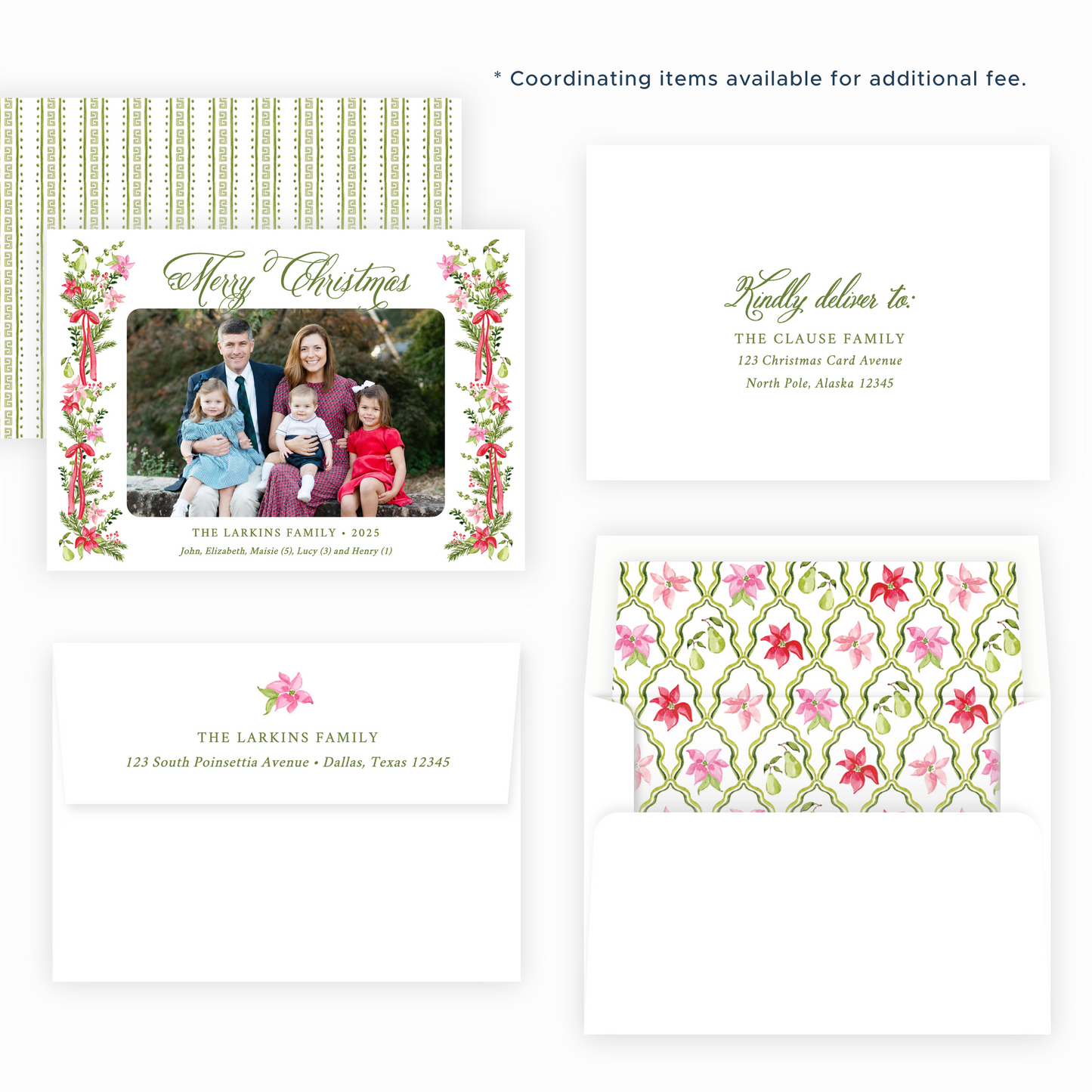 Christmas Photo Card - Poinsettia Garden, Green - Landscape