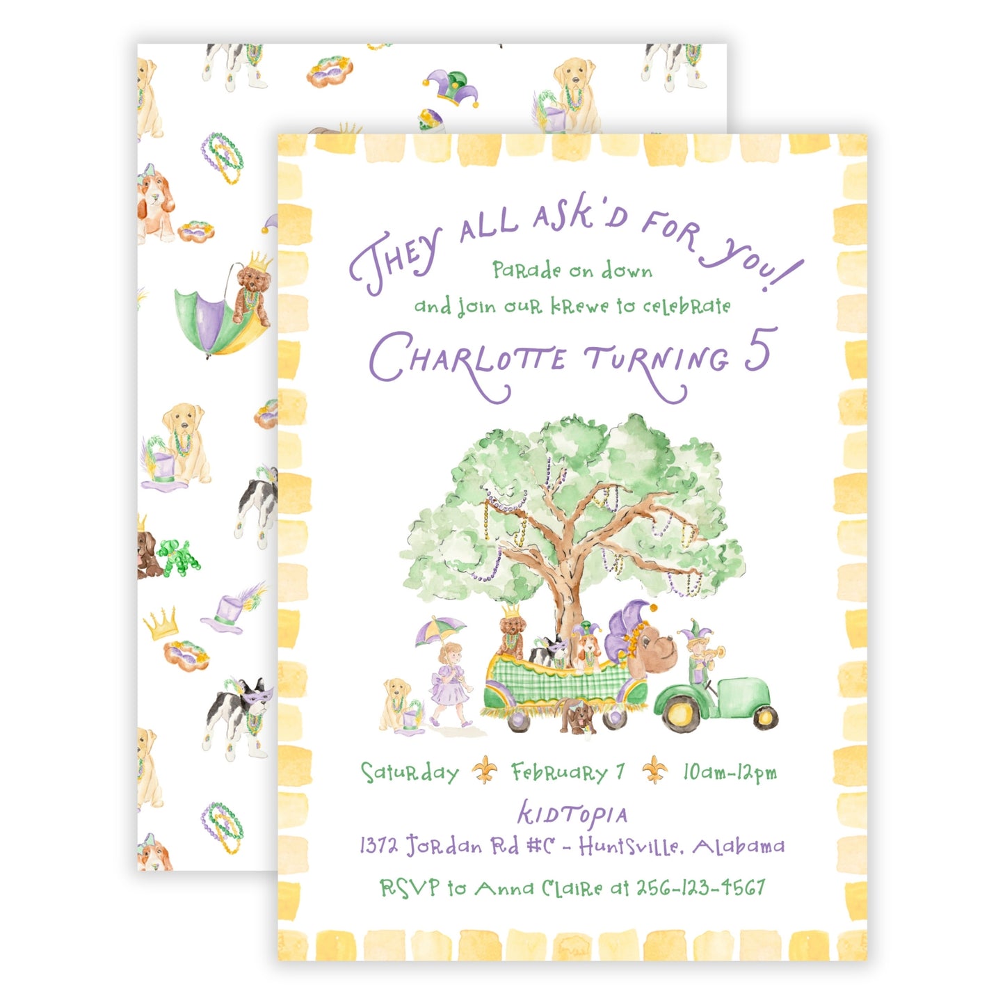 Mardi Gras Dog Birthday Invitation for Kids