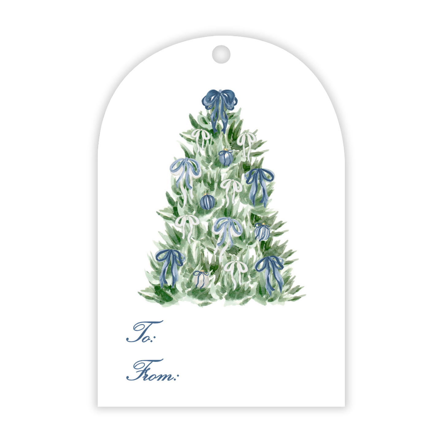 Holiday Gift Tags - Tied with a Bow Blue Tree - Arch Hang Tags