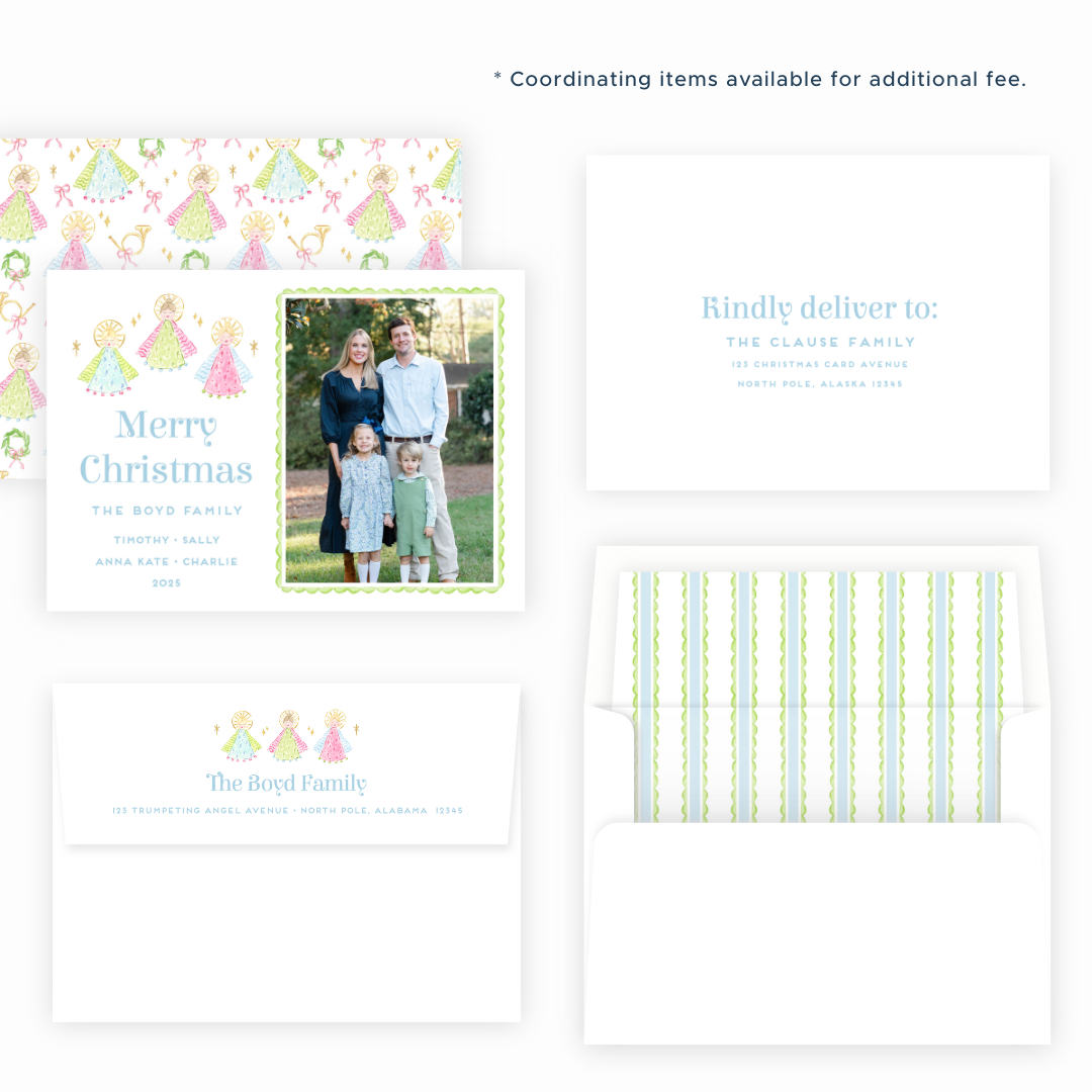 Christmas Photo Card - Christmas Angels, Blue - Landscape