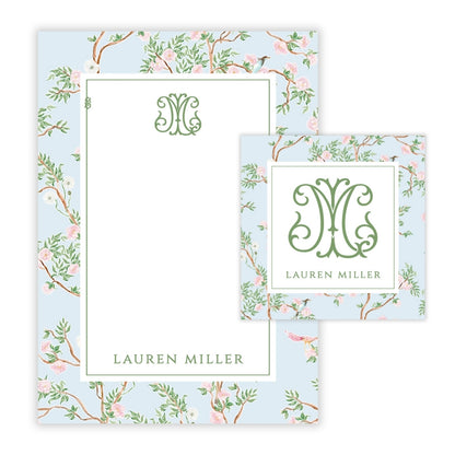 Spring Chinoiserie Blue Floral Personalized Stationery Gift Set (Custom Bundle)
