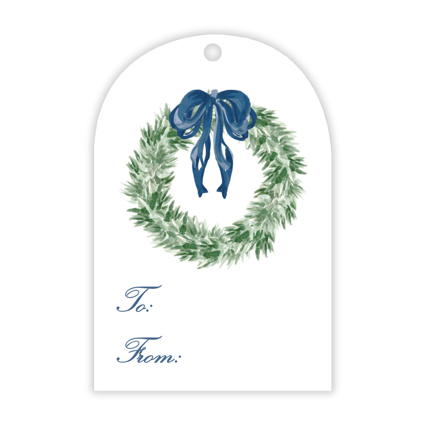 Holiday Gift Tags - Tied with a Bow Wreath, Blue - Arch Hang Tags