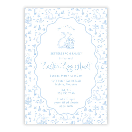 Easter Toile Egg Hunt Invitation, Blue
