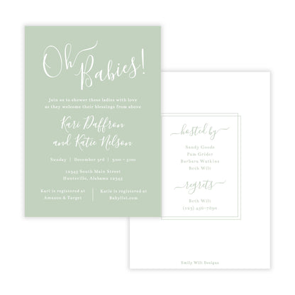 Joint Baby Shower Invitation - Sage Green