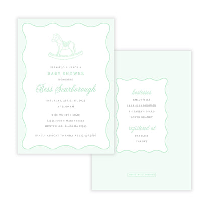 Rocking Horse Baby Shower Invitations - Green