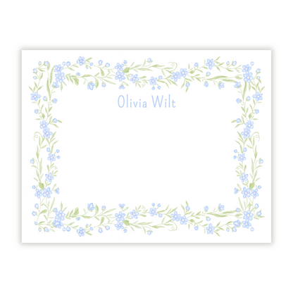 Blue Floral Toile Personalized Note Cards