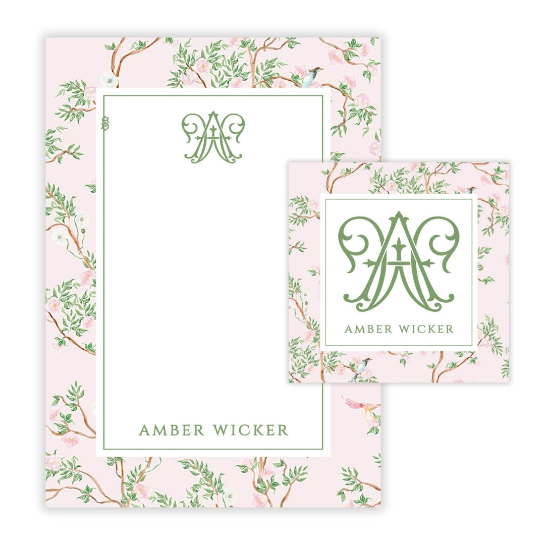 Spring Chinoiserie Pink Floral Mother’s Day Stationery Gift Set (Custom Bundle)
