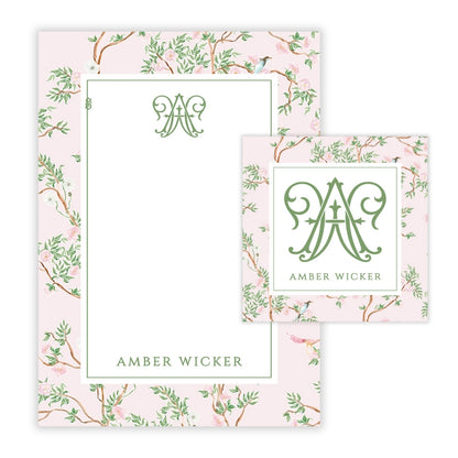 Spring Chinoiserie Pink Floral Personalized Stationery Gift Set (Custom Bundle)