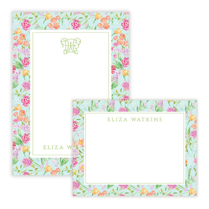 Genevieve's Garden Frame Mint Personalized Stationery Gift Set (Custom Bundle)