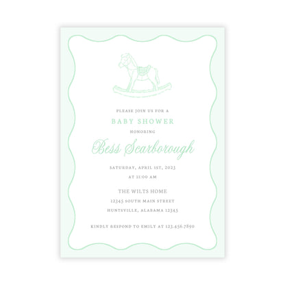 Rocking Horse Baby Shower Invitations - Green