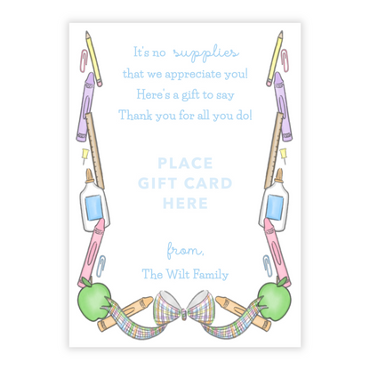 PRINTABLE Teacher Gift Card Holder - Pastel School Supplies, Blue