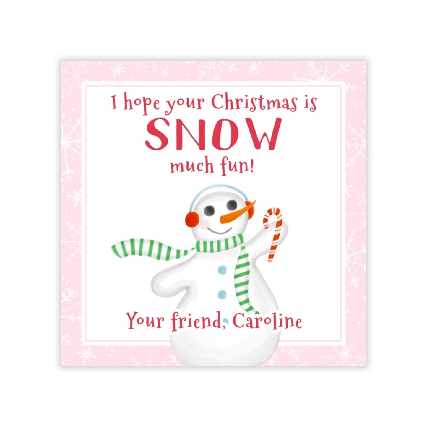 Holiday Gift Tags or Stickers for Kids - Snow Much Fun (Pink)