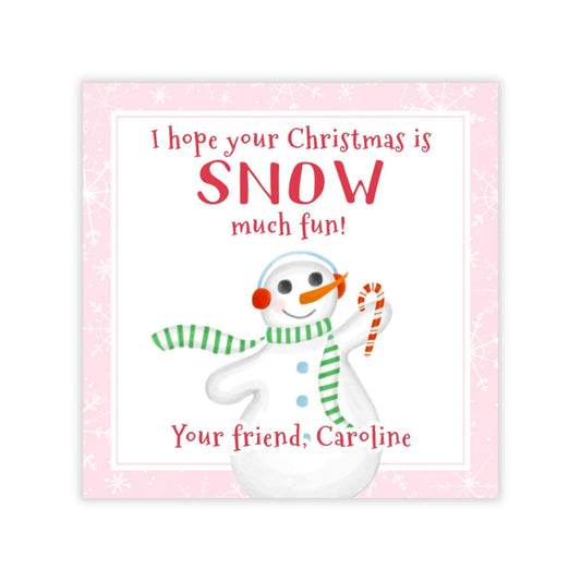 Holiday Gift Tags or Stickers for Kids - Snow Much Fun (Pink)