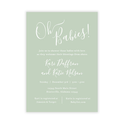 Joint Baby Shower Invitation - Sage Green