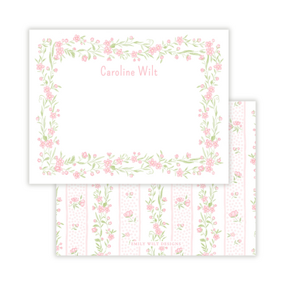 Pink Floral Toile Personalized Note Cards
