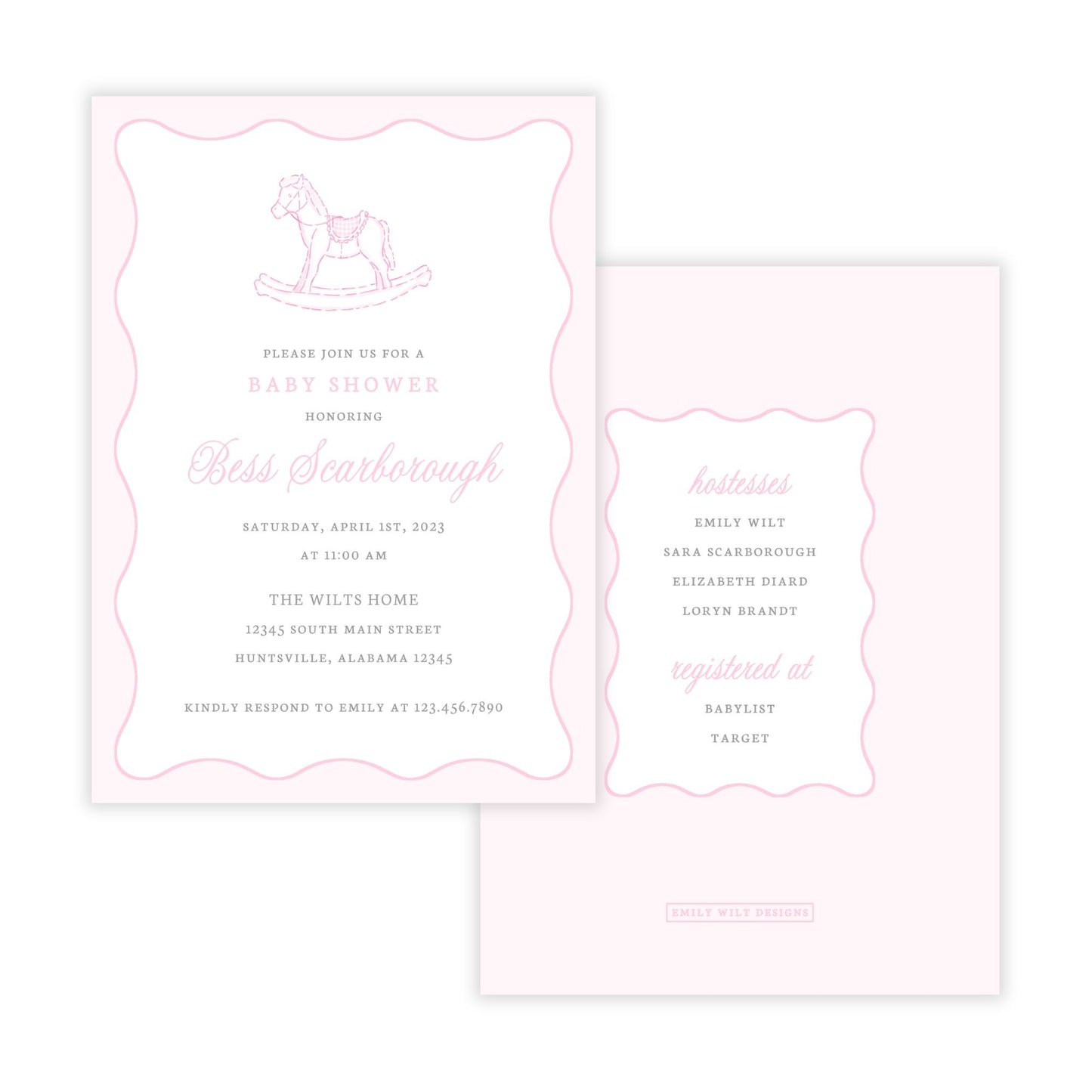 Rocking Horse Baby Shower Invitations - Pink