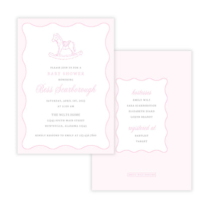 Rocking Horse Baby Shower Invitations - Pink