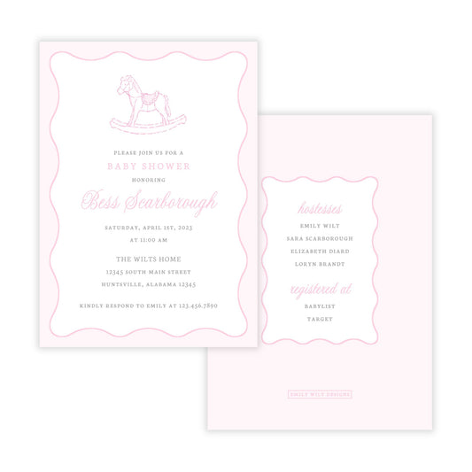 Rocking Horse Baby Shower Invitations - Pink