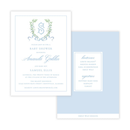 Give Me Flowers Baby Shower Invitations - Blue