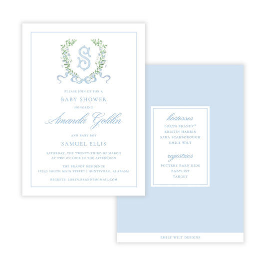 Give Me Flowers Baby Shower Invitations - Blue